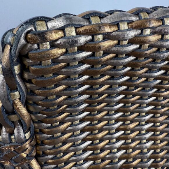 Vintage CEM Woven Leather Metallic Bronze Gold Purse | 80's 90s Bucket Style Bag - Picture 10 of 15